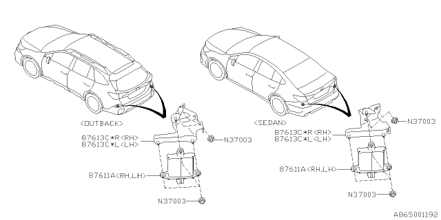 2020 Subaru Outback Radar Assembly B & S Diagram for 87611AN00A