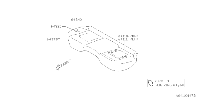 2020 Subaru Legacy Seat Cushion Cover Assembly Diagram for 64340AN13ANT