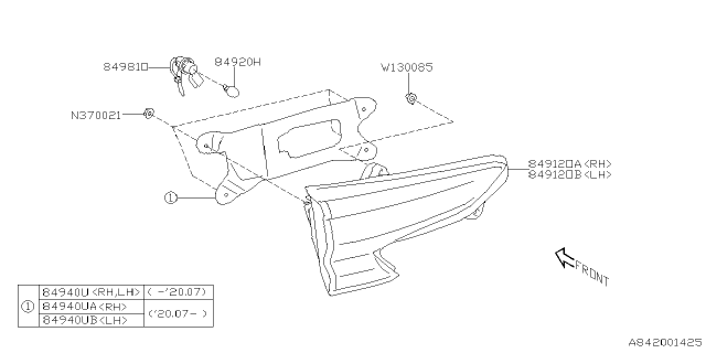 2021 Subaru Legacy Lens & Body COMPLLH Diagram for 84912AN09A