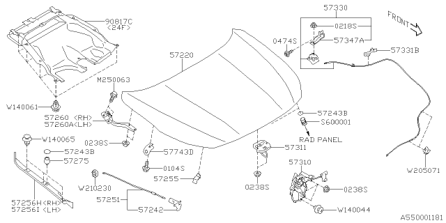 2020 Subaru Legacy Front Hood Panel Diagram for 57229AN00A9P