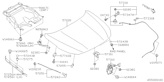 2020 Subaru Outback Front Hood & Front Hood Lock Diagram 1