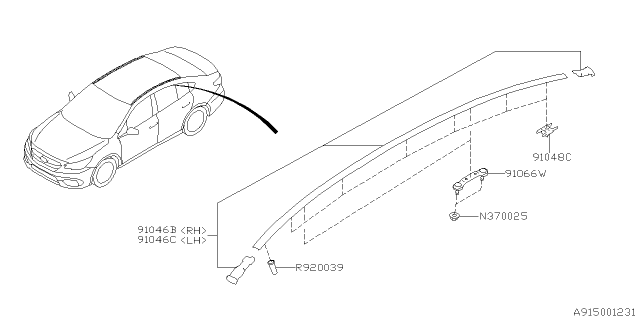 2020 Subaru Outback Molding Assembly ROOFRH Diagram for 91046AN00A