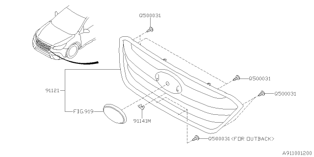 2021 Subaru Legacy Grille Assembly F Sdn Diagram for 91121AN01A