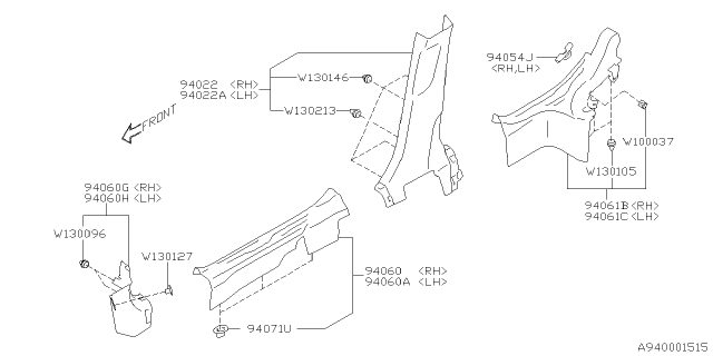 2020 Subaru Legacy Trim PNL Ay B Pl LLH Diagram for 94022AN03AVH