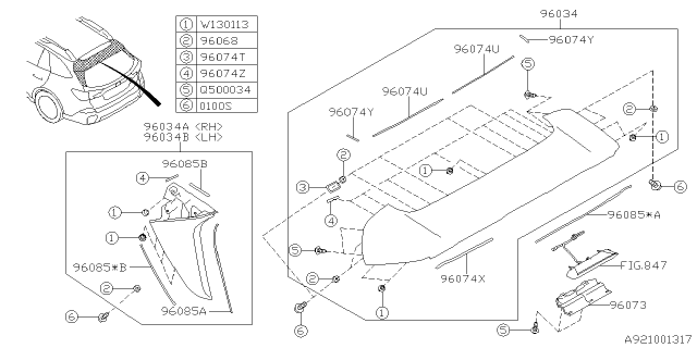 2020 Subaru Outback Roof Spoiler Assembly Right Diagram for 96031AN01A