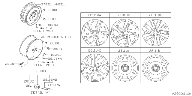 2020 Subaru Outback Aluminum Disc Wheel Rim Diagram for 28111AN02A