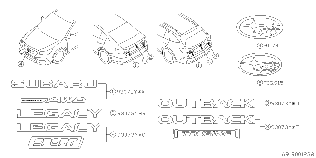 2021 Subaru Outback Letter Mark Diagram