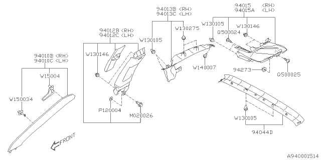 2020 Subaru Outback Trim PNL Ay A Pl LH Diagram for 94010AN11AME