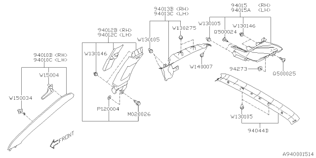 2020 Subaru Outback Trim PNL Ay A Pl RH Diagram for 94010AN10AME