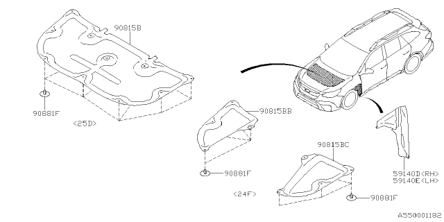 2020 Subaru Legacy Cover Fender LWR LH Diagram for 59140AN01A