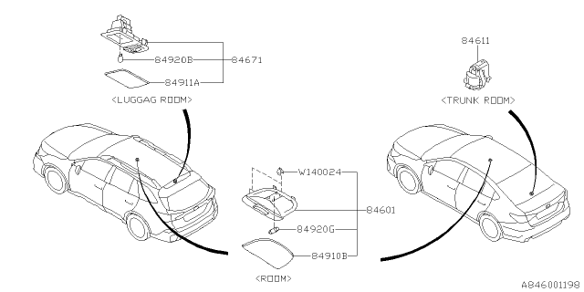 2020 Subaru Legacy Lamp - Room Diagram