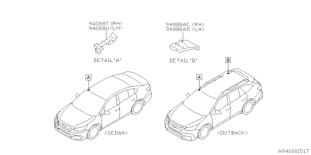 2020 Subaru Outback Pad Ay A PLR RH Diagram for 94088AN10A