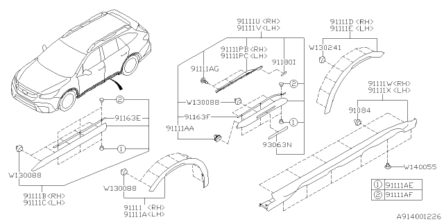 2020 Subaru Legacy Outer Garnish Diagram 2