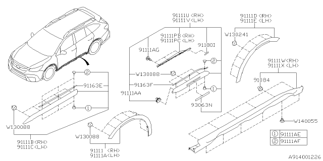 2020 Subaru Outback GARNISH Ay Sd Sl LH Diagram for 91112AN03A