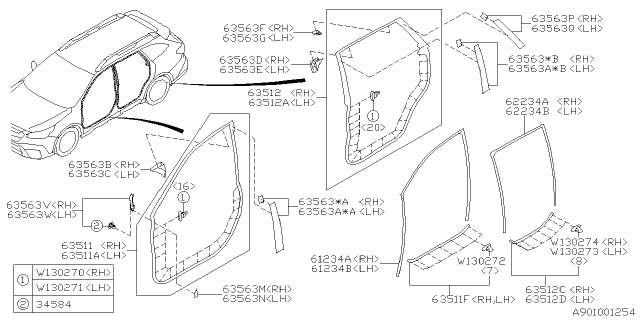 2020 Subaru Legacy GLASSRUN Dr F LH Diagram for 63527AN01A