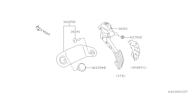 2020 Subaru Legacy Pedal Assembly-ACCEL Sin Diagram for 36010AN02A