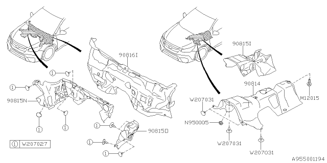 2021 Subaru Outback INSULATOR Tb Out LH Diagram for 90815AN02A