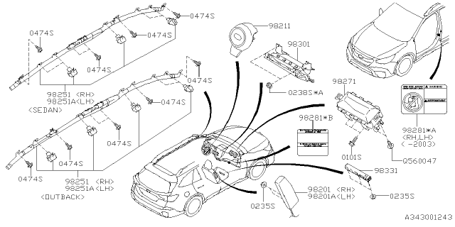 2020 Subaru Outback Air B Mod Assembly C SRH Diagram for 98251AN00A