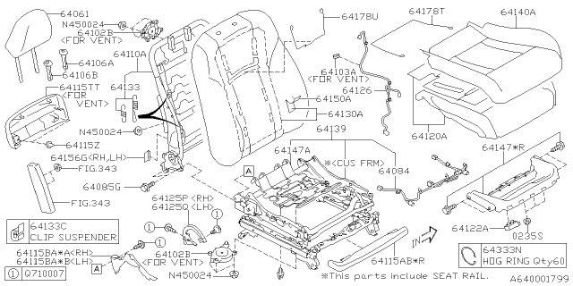 2020 Subaru Legacy Seat Cover Assembly Right Diagram for 64150AN10AST