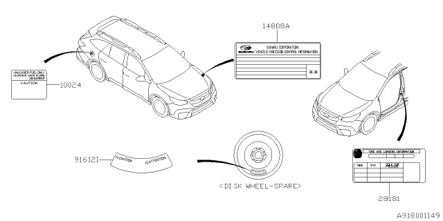 2020 Subaru Legacy Label - Caution Diagram