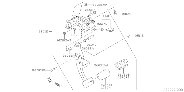 2020 Subaru Outback Pedal Assembly-Brake Sis Diagram for 36012AN03A