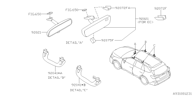2021 Subaru Outback Mirror Assembly In Ec Diagram for 92021XC01A