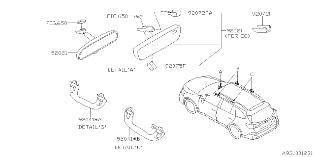 2021 Subaru Outback Assist Rail Assembly Diagram for 92041AL00AME