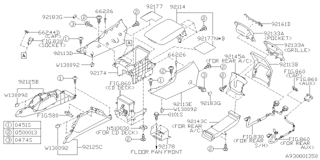 2021 Subaru Legacy Console Lid Assembly Diagram for 92114AN050