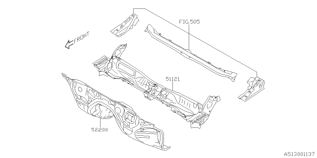 2020 Subaru Outback Toe Board & Front Panel & Steering Beam Diagram