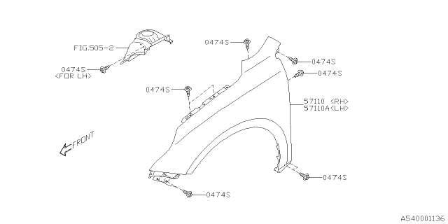 2021 Subaru Outback Fender F OBK LH Diagram for 57120AN03A9P