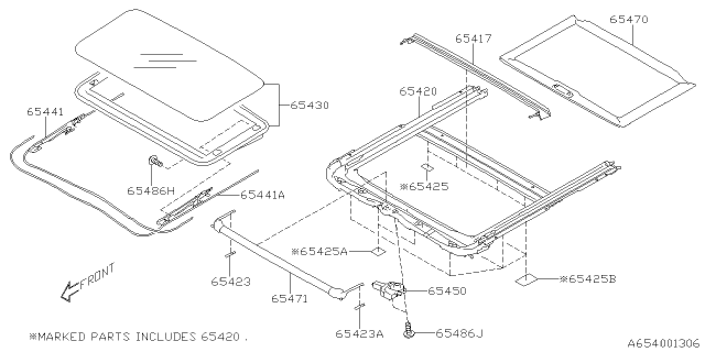 2020 Subaru Legacy Sunroof Lid Assembly Diagram for 65430AN01A