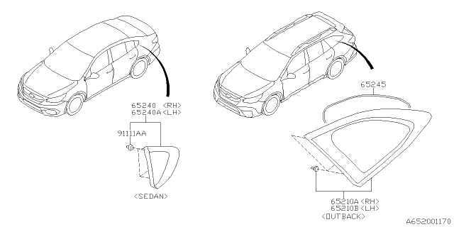 2020 Subaru Legacy WDW Gl Assembly R QTRTRH Diagram for 65209AN02A