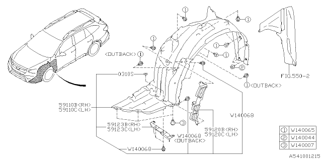 2020 Subaru Outback Mud Guard Assembly F LH Diagram for 59110AN01A