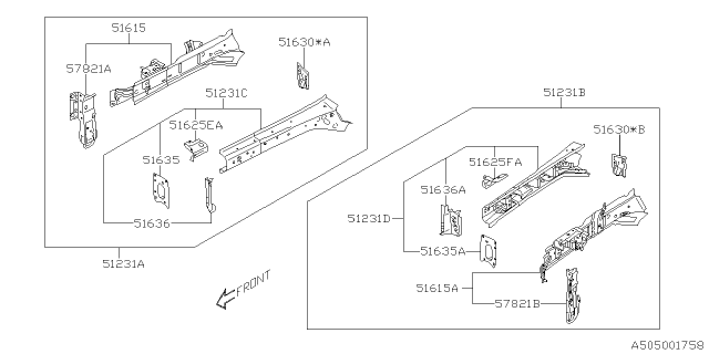 2021 Subaru Outback Frame Side Ff Sub C Left Diagram for 51629FL01A9P