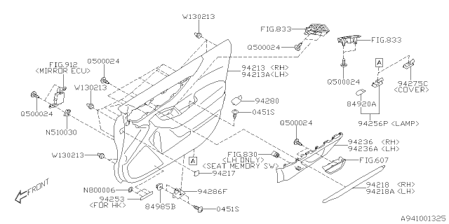 2020 Subaru Outback Trim Sub Ay Dr F FLH Diagram for 94216AN33A