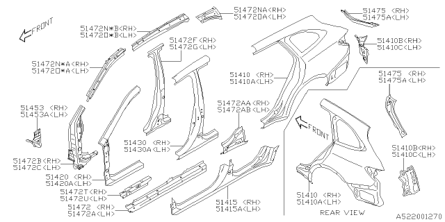 2021 Subaru Outback PNL Sd Out Qtr RPRH Diagram for 51439AN00A9P