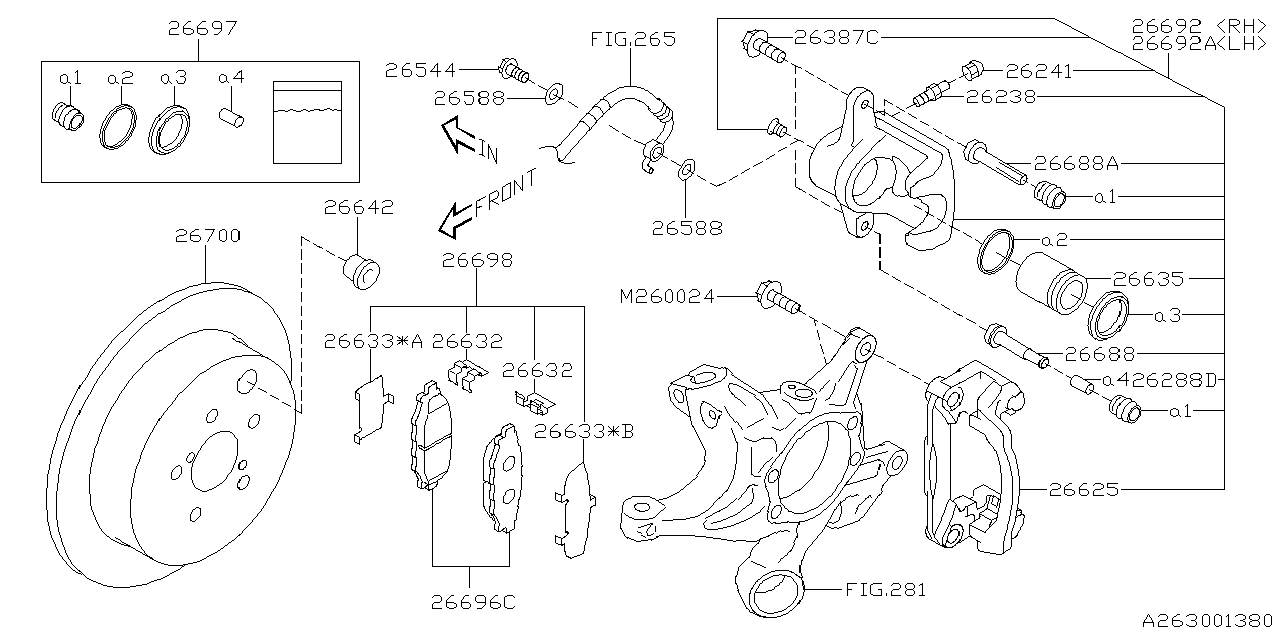 26692CA001 Subaru Disk Brake Kit R RH