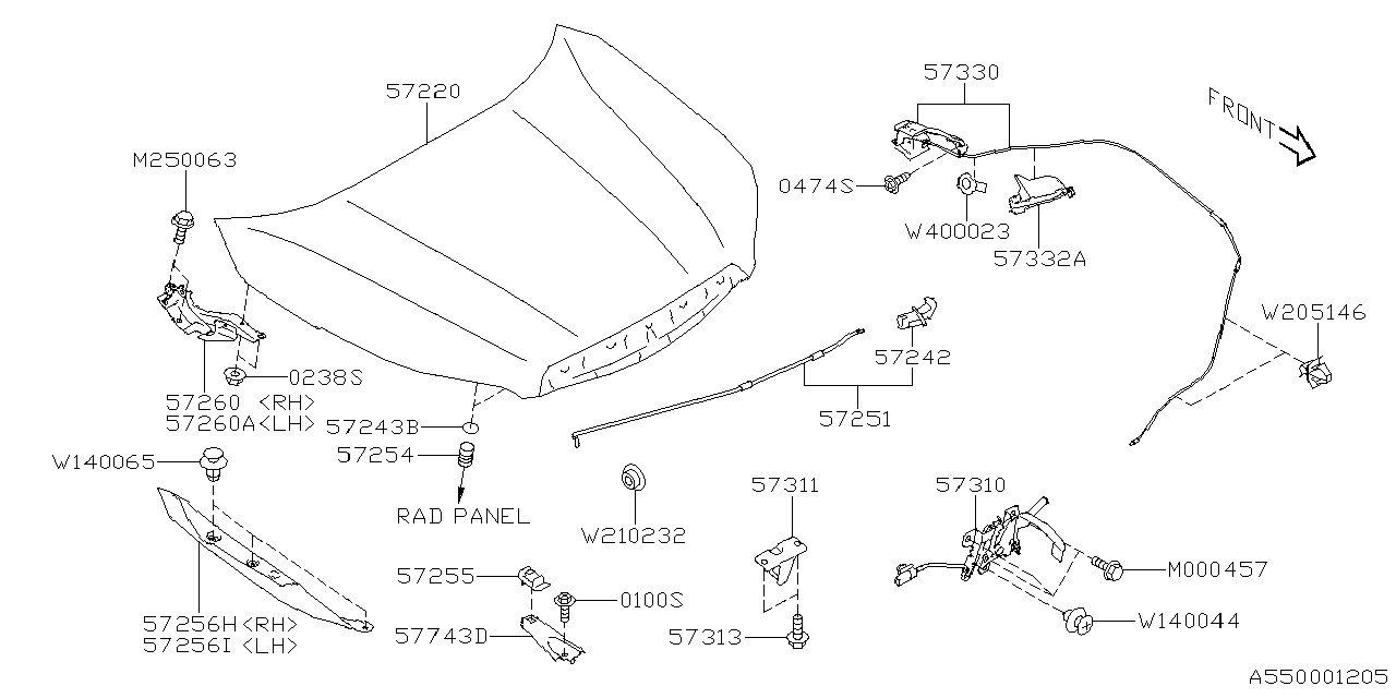 57310SJ032 Subaru Lock Assembly F Hood Isl