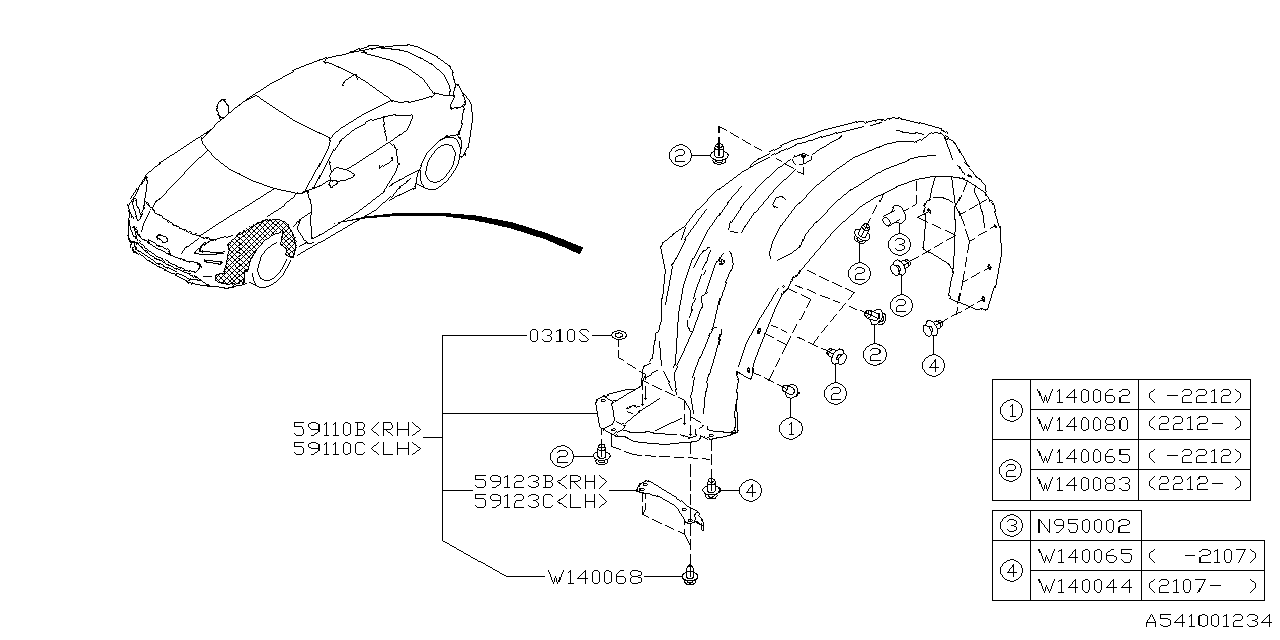59110CC010 Subaru MUD GUARD ASSY F LH