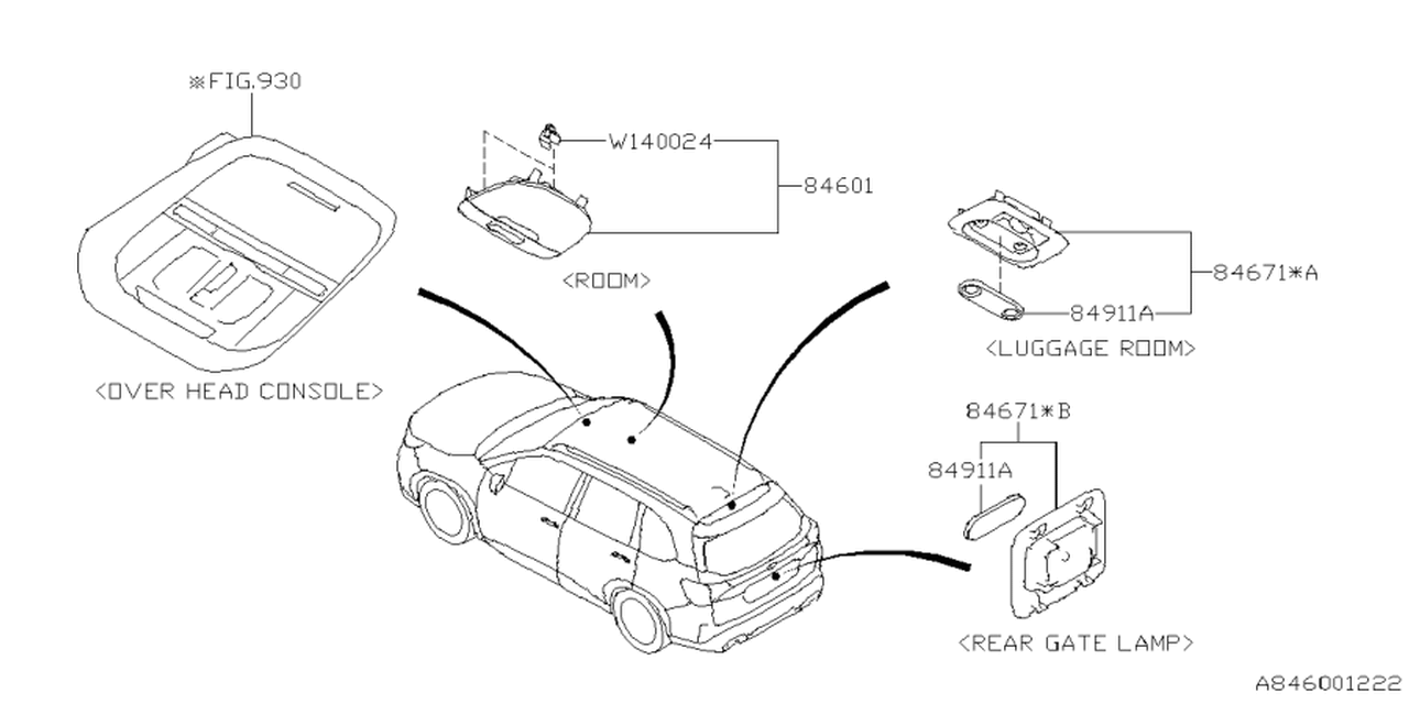 Subaru 84671SJ001VH LAMP ASSY LUGG RM 84671SJ001VH Subaru LAMP ASSY LUGG RM
