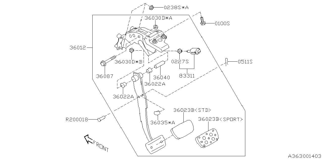 Subaru 36012FN00A PEDAL ASSY-BRAKE SIN 36012FN00A Subaru PEDAL ASSY-BRAKE SIN