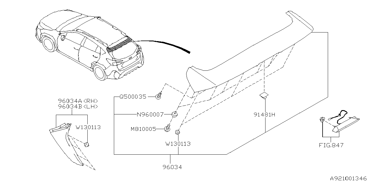 96039FN000W6 Subaru Spoiler Assembly Roof Center