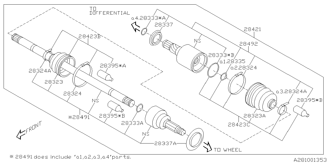 28421SJ040 Subaru DRV SFT ASSY R 82R82