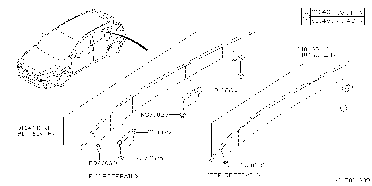 Subaru 91046FN05A MOLDING ASSY ROOFLH 91046FN05A Subaru MOLDING ASSY ROOFLH