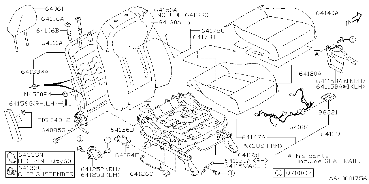 64061XC02AVH Subaru Head Rest Assembly F
