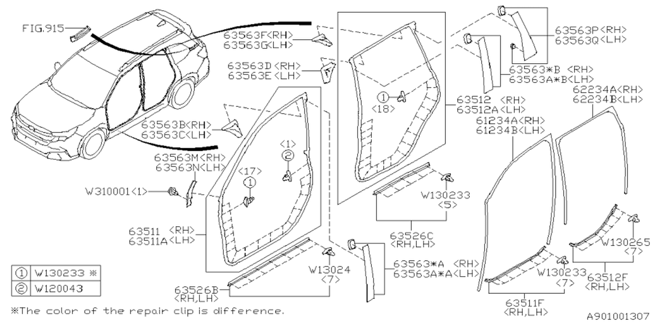 63511SL000 Subaru WSTR DR F RH
