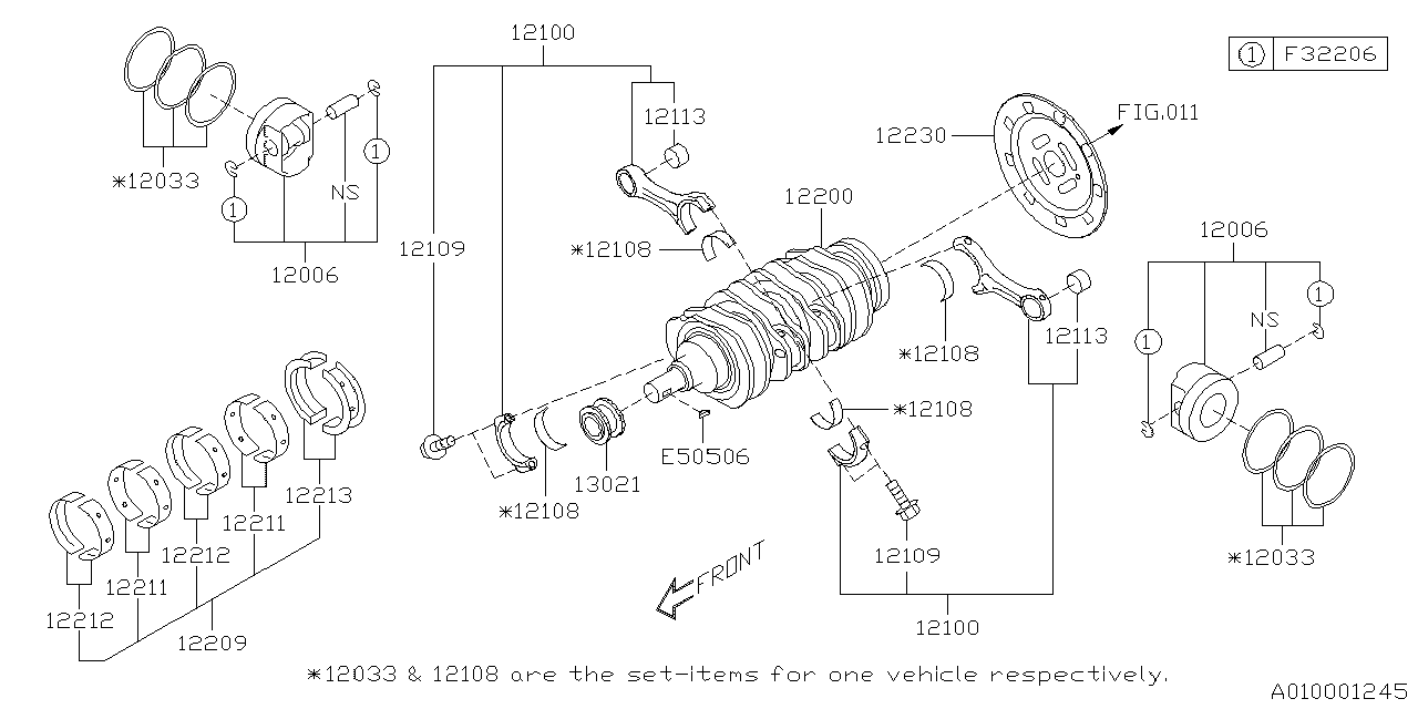 12006AE620 Subaru PISTON SET OS 0.50
