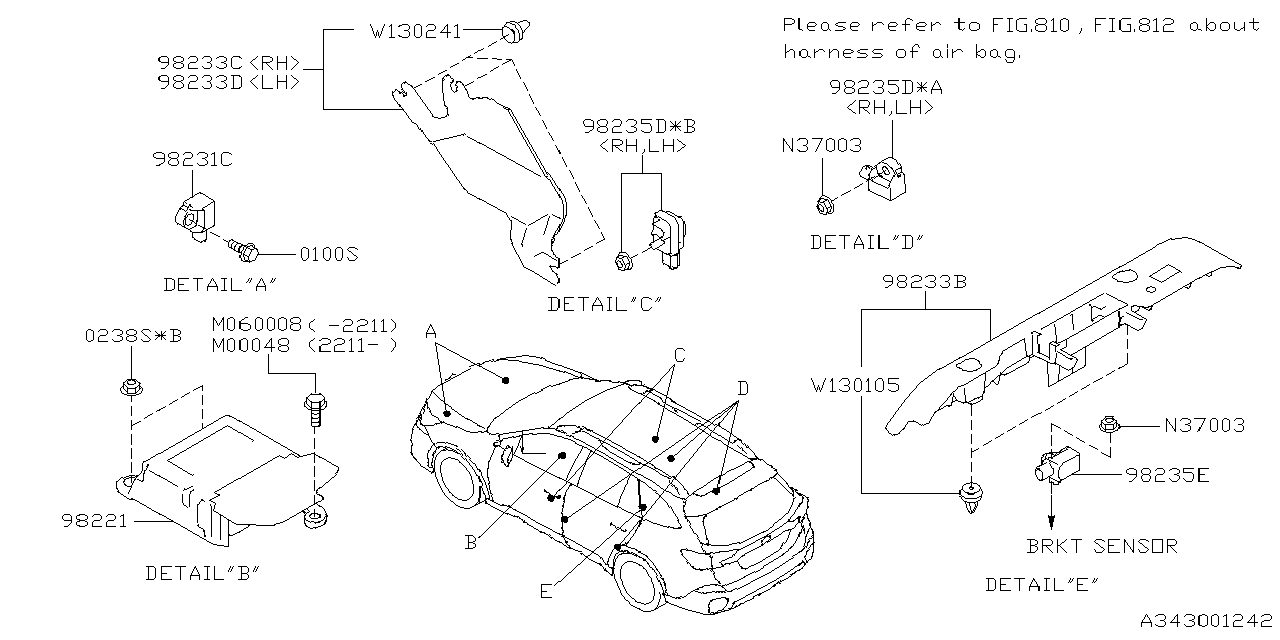 98221AN15A Subaru Control Unit Air Bag