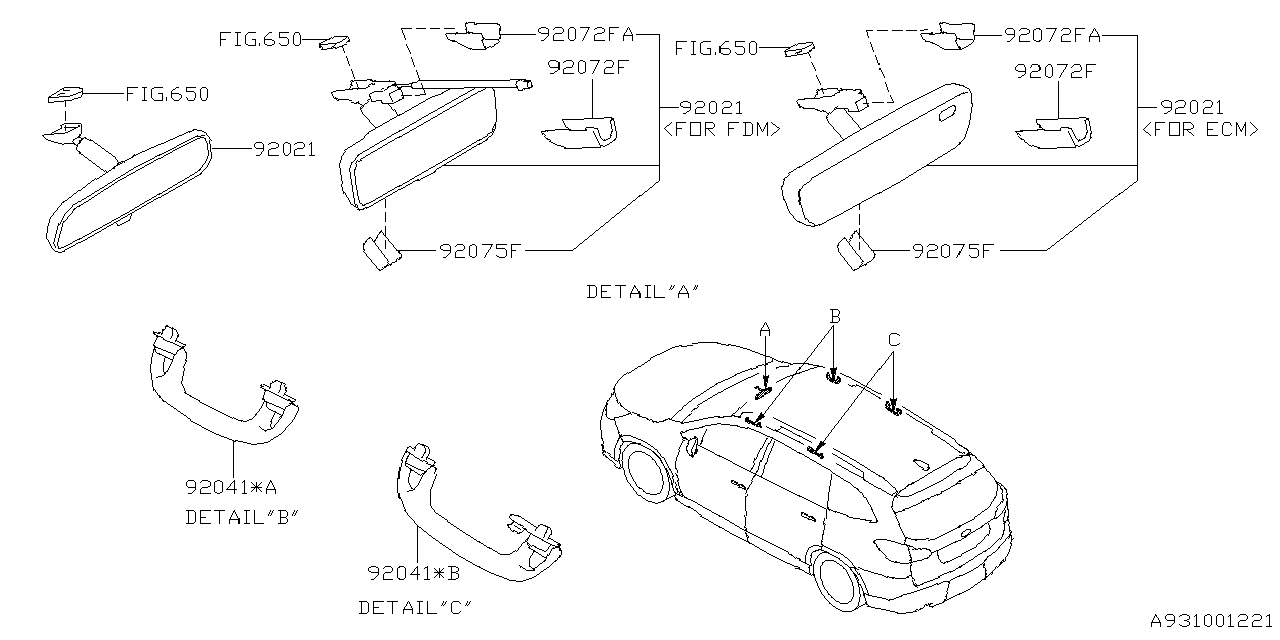 Subaru 92021XC04A MIRROR ASSY IN EC 92021XC04A Subaru MIRROR ASSY IN EC