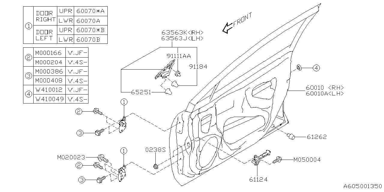 60079VC000 Subaru HINGE ASSY DR F URH